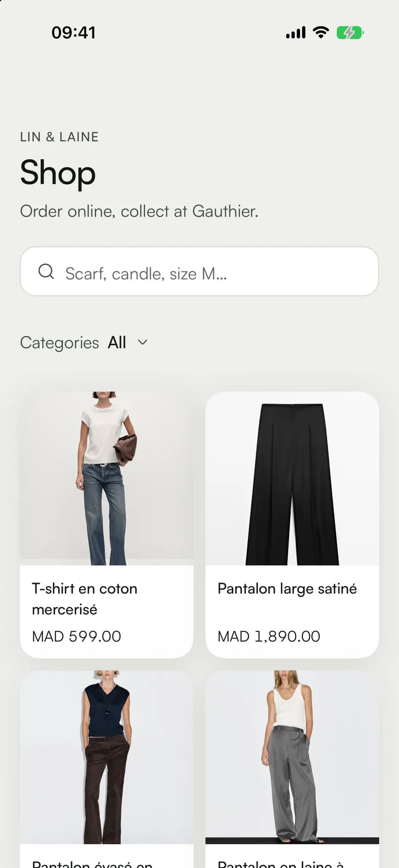 The Lin & Laine shop in the app