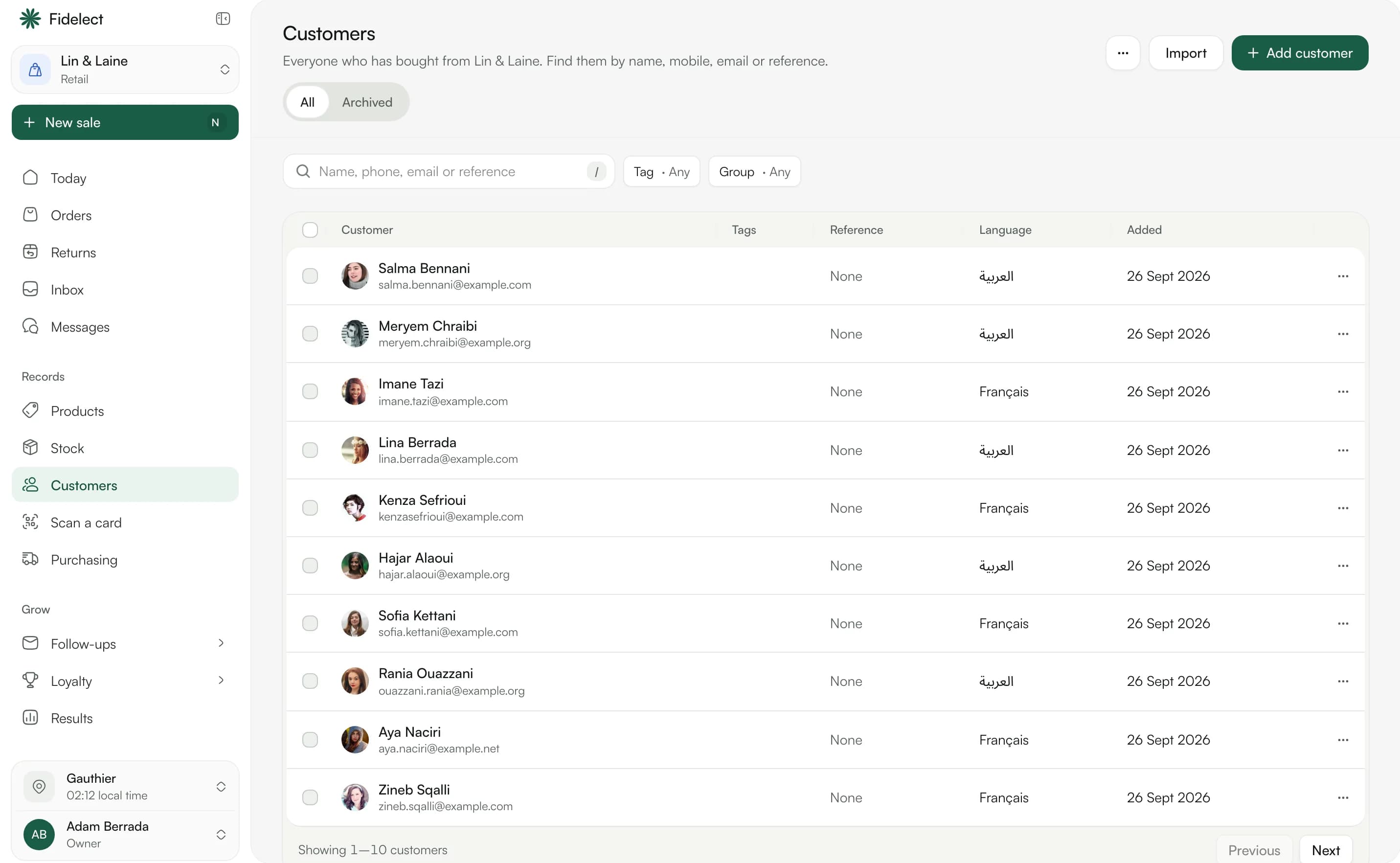 The customer list