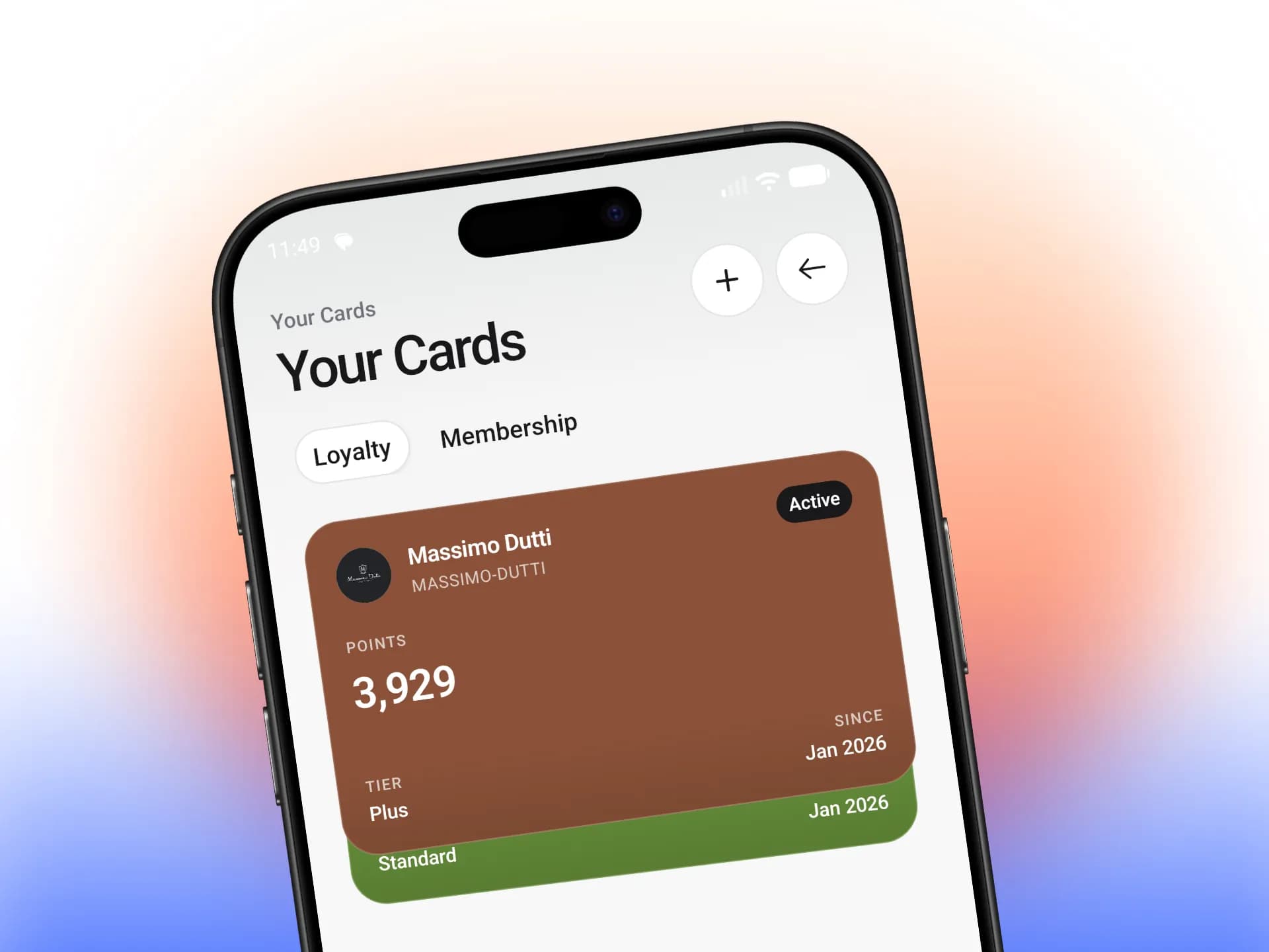 L'app Fidelect con le carte fedeltà di una cliente