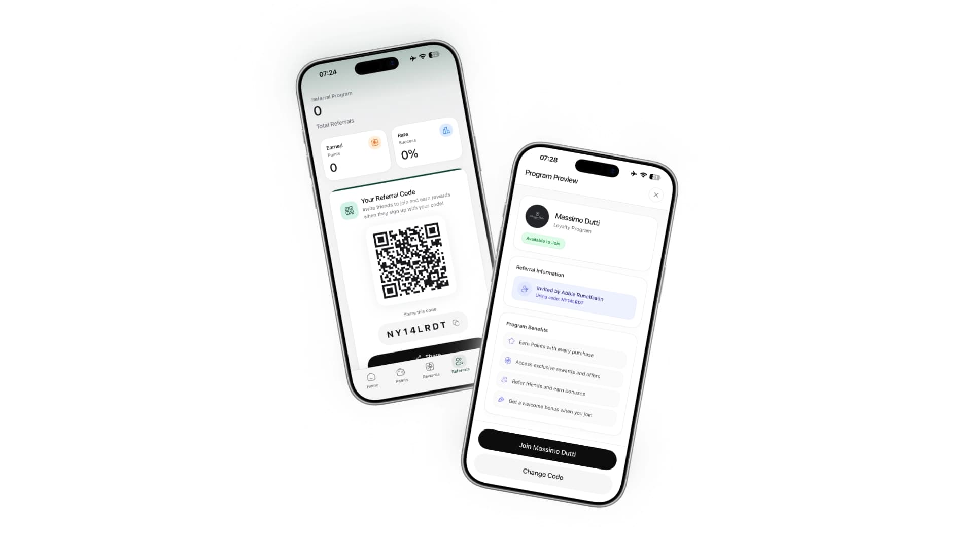 La schermata degli inviti nell'app Fidelect